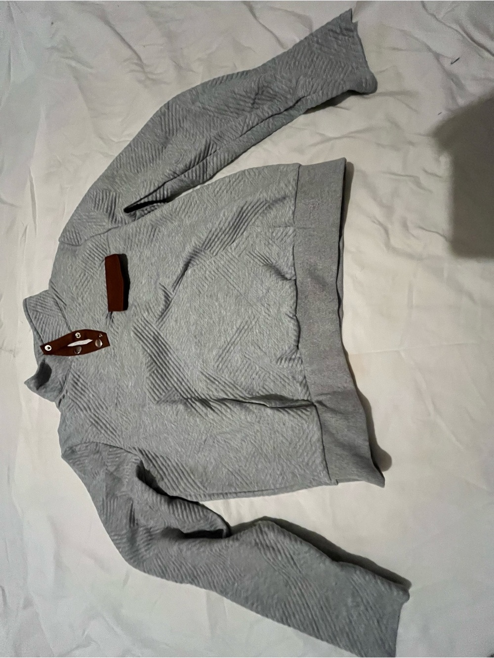 Women's Gray Crewneck Sweater with Button Placket